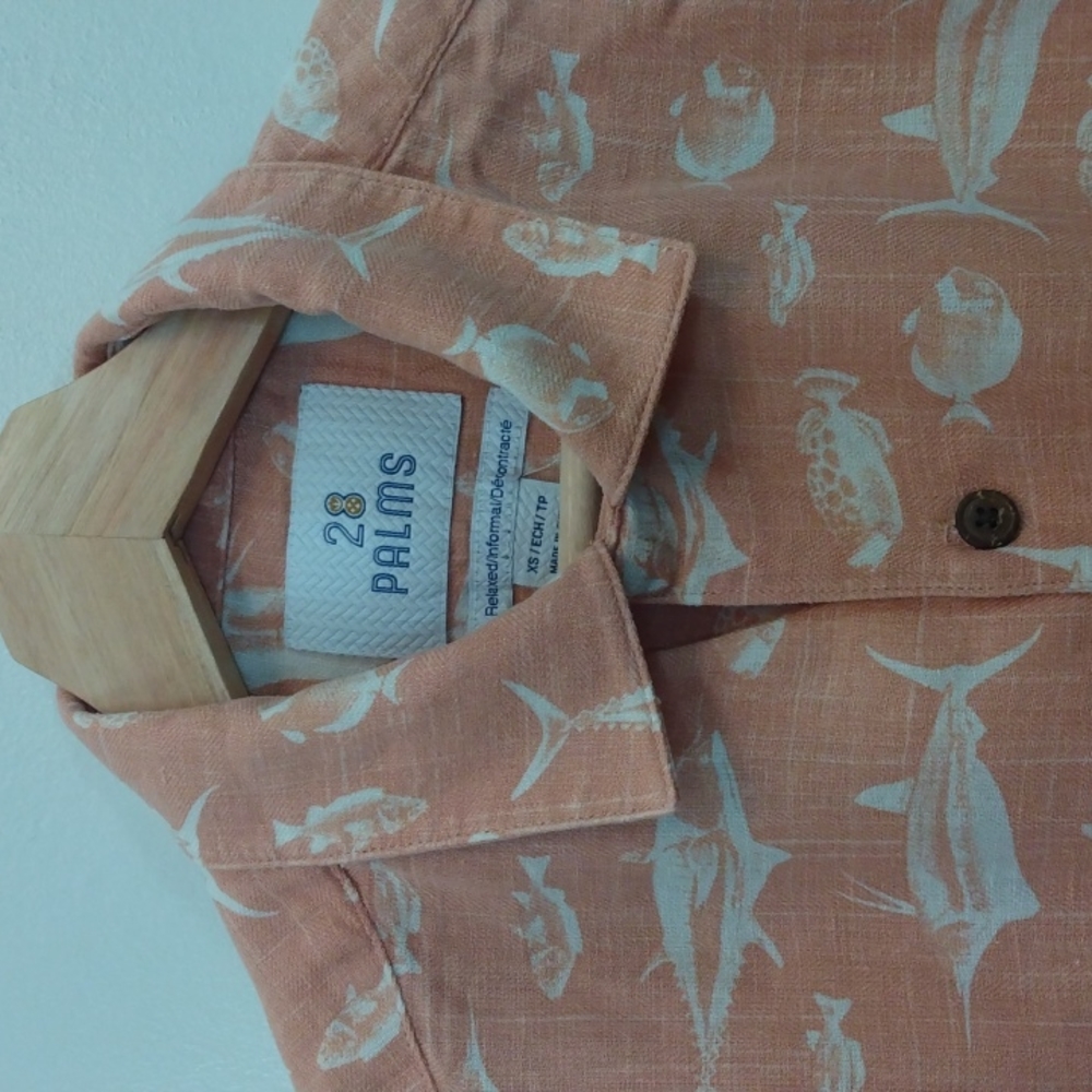 28 Palms XS Pastel Orange Silk/Linen Summer Shirt